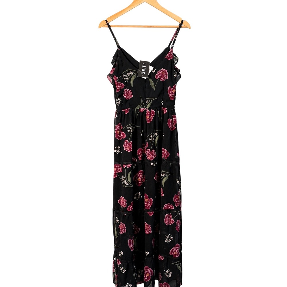 NWT Shift Black Floral Maxi Dress Womens S Sheer Lace Boho Whimsigoth Goth